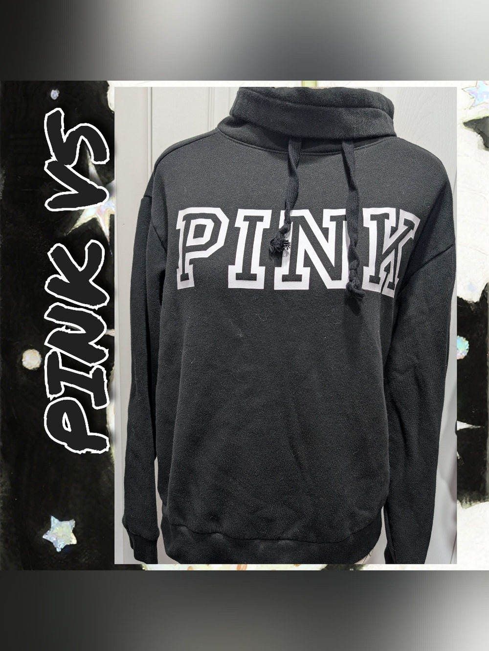 PINK Black Logo Funnel Neck Sweatshirt